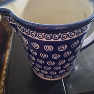 Elegant Blue Swirl Ceramic Pitcher Boleslawiec Polish Pottery